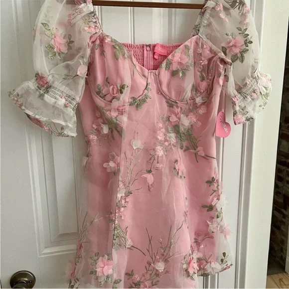 Dollz Kill X Sugar Thrillz floral embroidery mesh mini dress - Picture 3 of 9